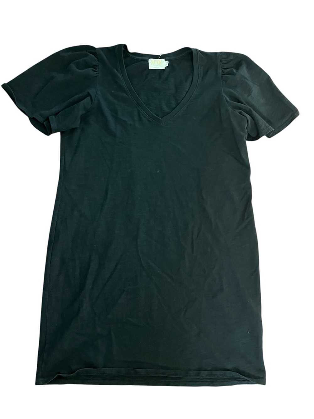 Nation LTD Black V-Neck T-Shirt Dress Flutter Sleeve Cotton Size Large
